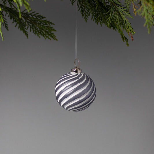 White & Grey Glass Ornament, Spiral Lines Ball